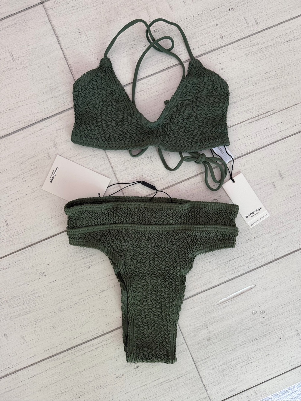 New Bond-eye Swim Bikini Set Selena Crop and Savannah Brief Khaki NWT OS